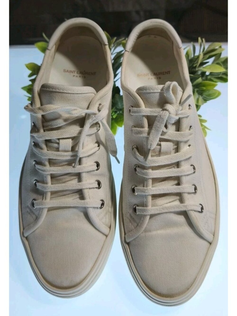 Saint Laurent Malibu Low Canvas Sneakers Beige EU 43 US 10 As Is